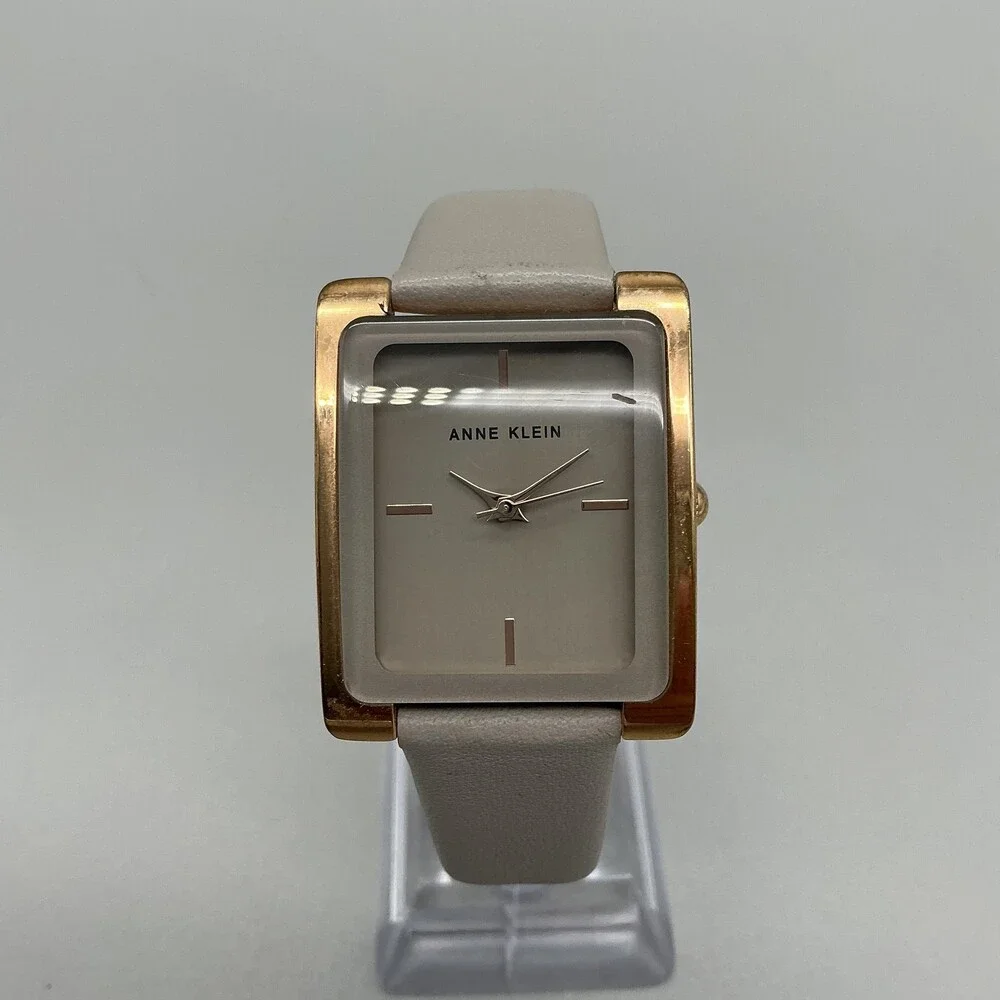 Anne Klein AK/2708 Womens Watch 28mm Gray Dial Gold Tone Leather New Battery